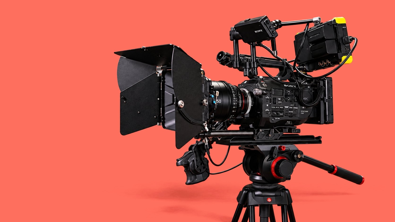 Cinema camera on a tripod ready for a shoot