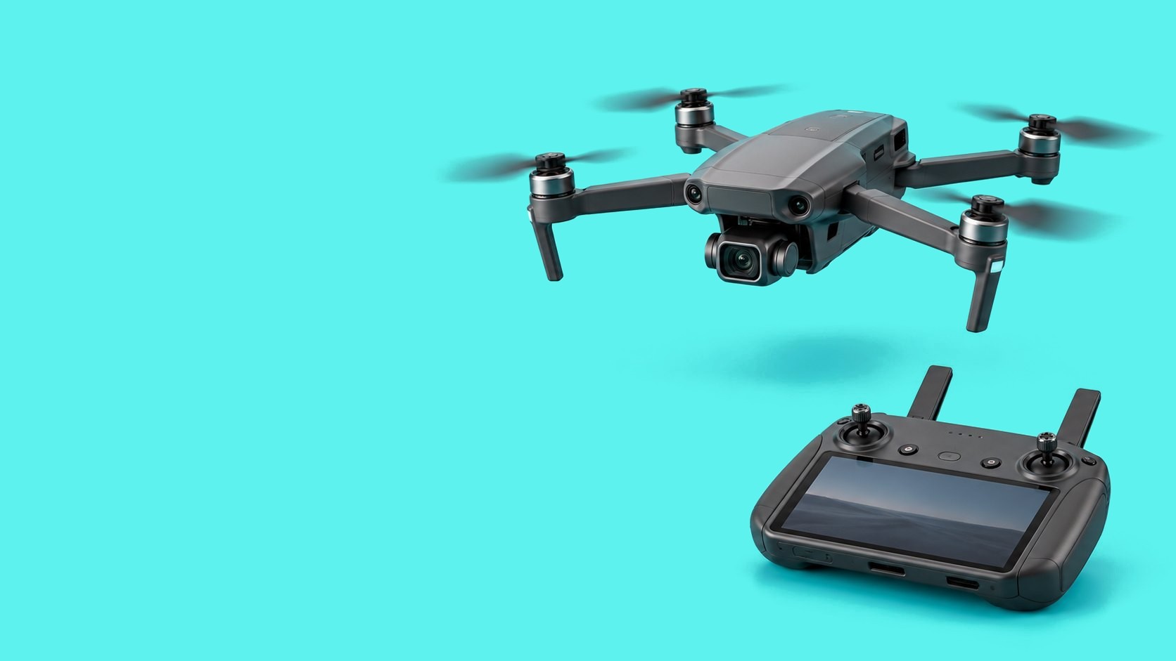 Drone in flight above its controller