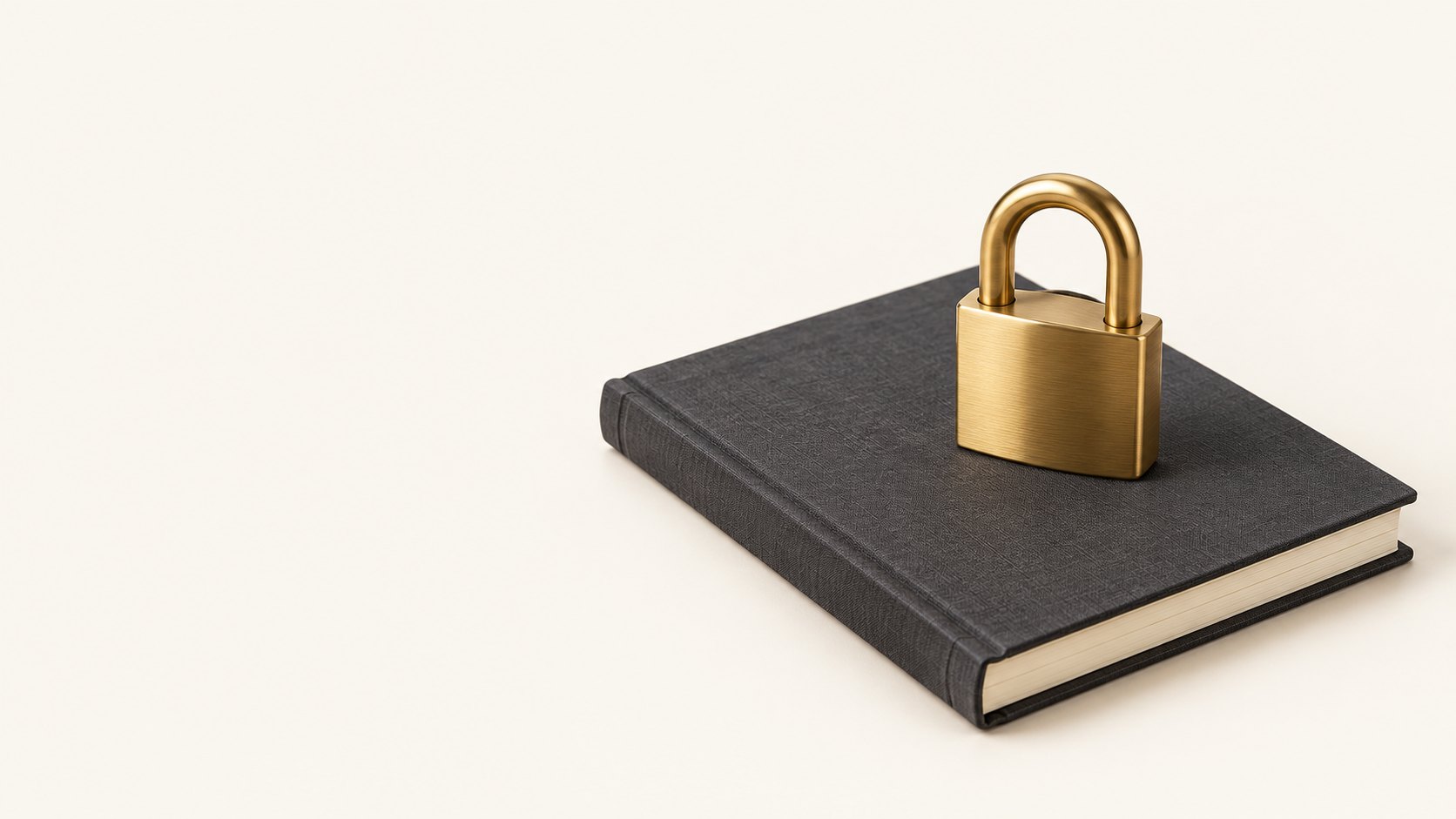 Brass padlock on a closed notebook